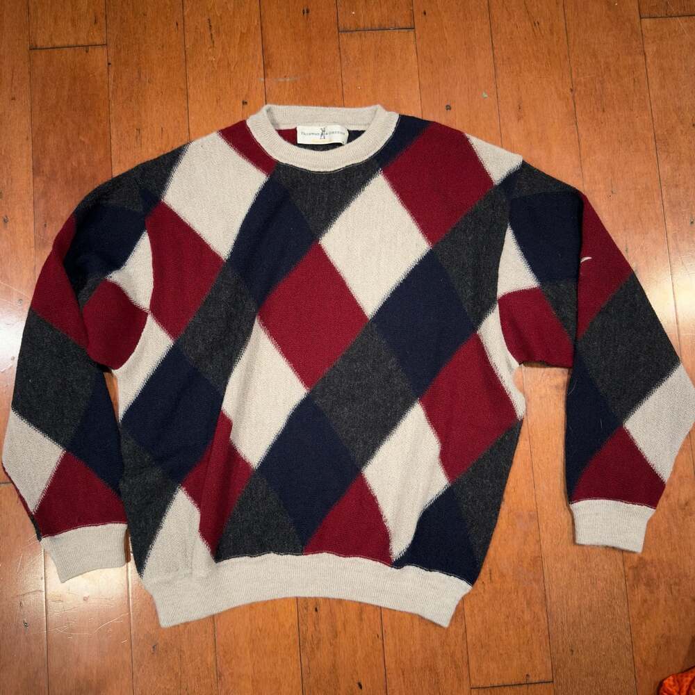 Fairway & Greene Vintage 100% Peruvian Alpaca Argyle Crew Neck Sweater